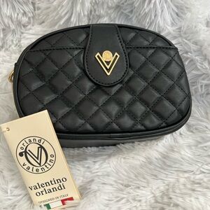 Valentino Orlandi Black Mini Quilted Bag with Gold Accents